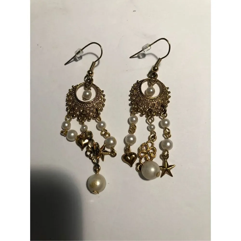 Vintage Boho Faux Pearl Chandelier Earrings‎